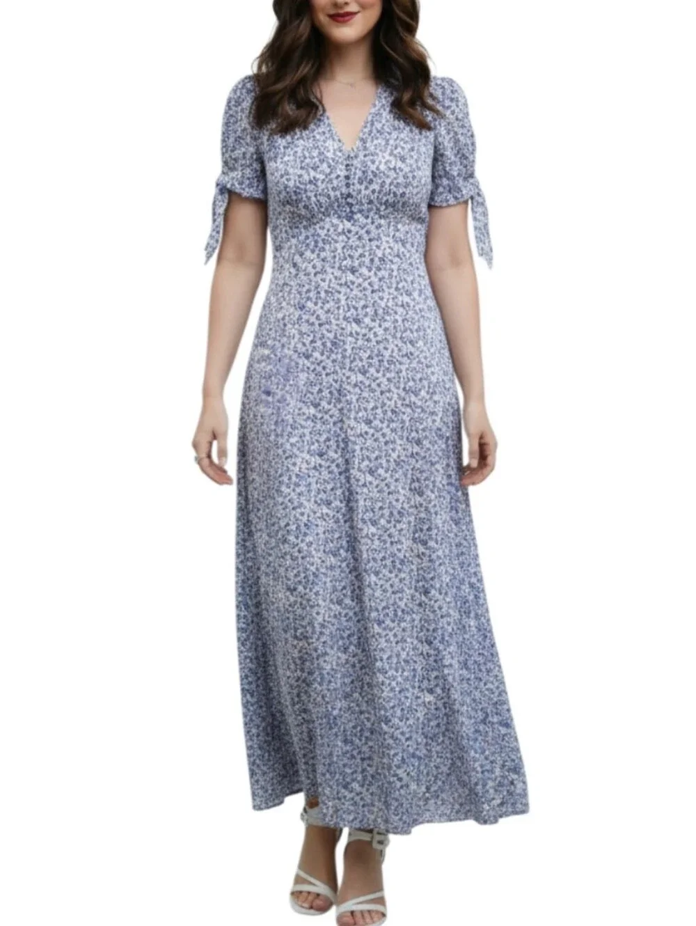 Gal Meets Glam Aurora Floral Maxi Dress Size 8 Blue White Cottagecore Coquette - Picture 1 of 6